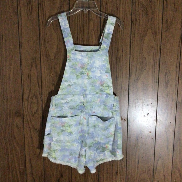 Pilcro x Anthropologie Cut-Off Short Overalls In Blue Motif Women's - Picture 3 of 5